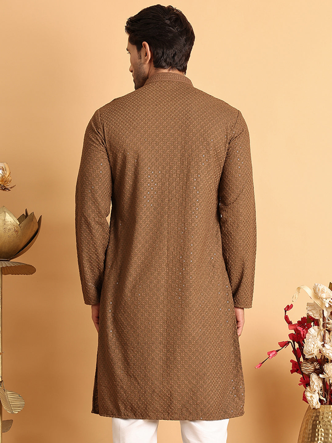 Sequins & Embroidered Viscose Kurtas For Men.
