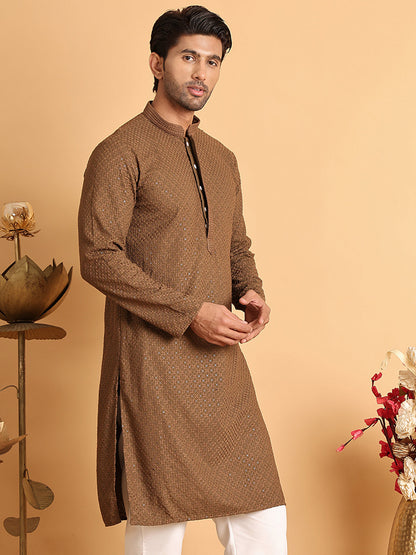 Sequins & Embroidered Viscose Kurtas For Men.