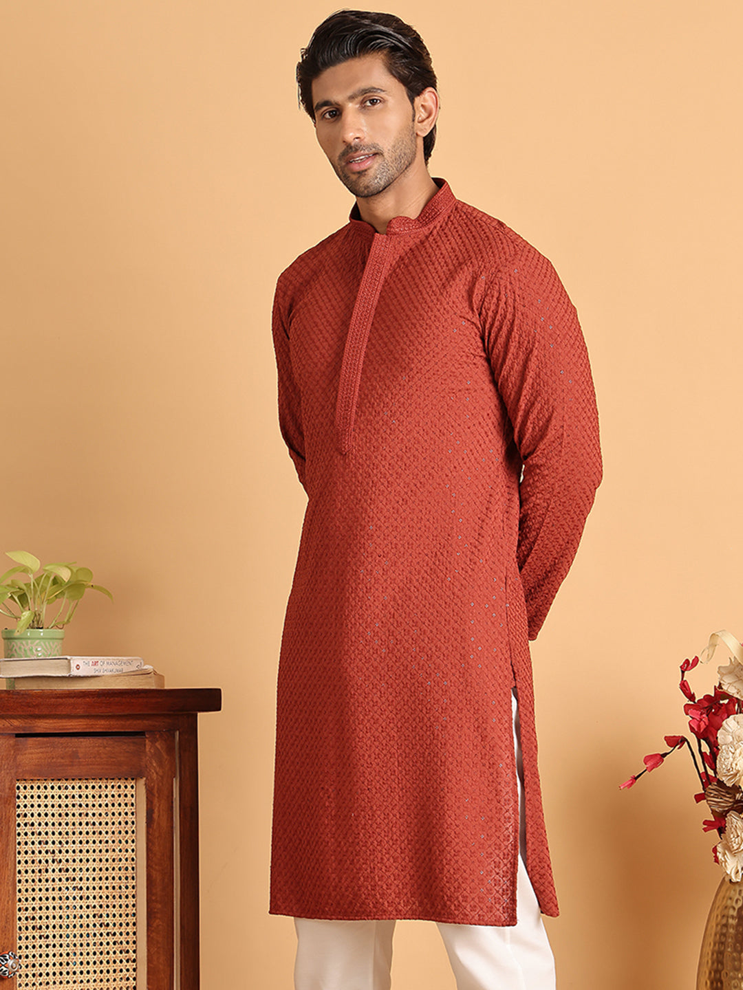Sequins & Embroidered Viscose Kurtas For Men.