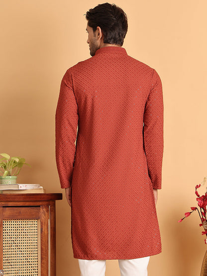 Sequins & Embroidered Viscose Kurtas For Men.