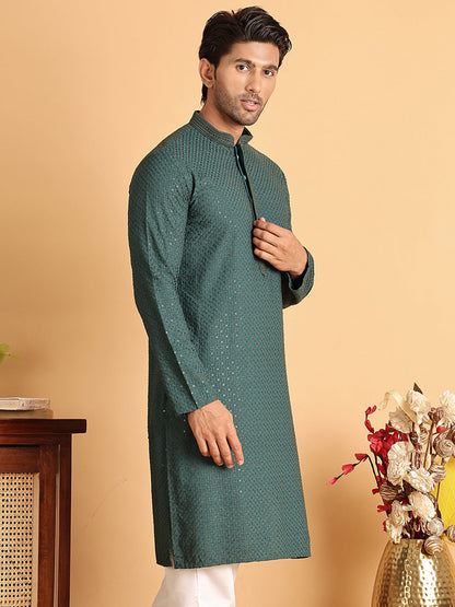 Sequins & Embroidered Viscose Kurtas For Men.