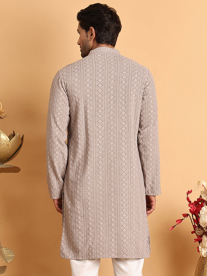 Embroidered &amp; Sequins Straight Kurtas For Men