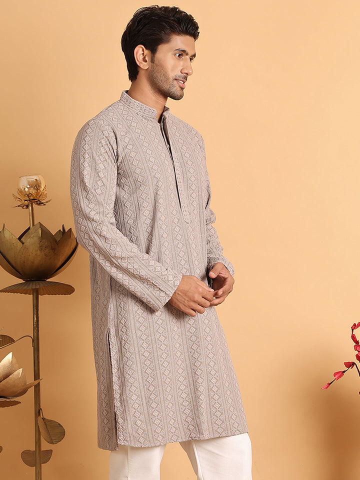 Embroidered &amp; Sequins Straight Kurtas For Men