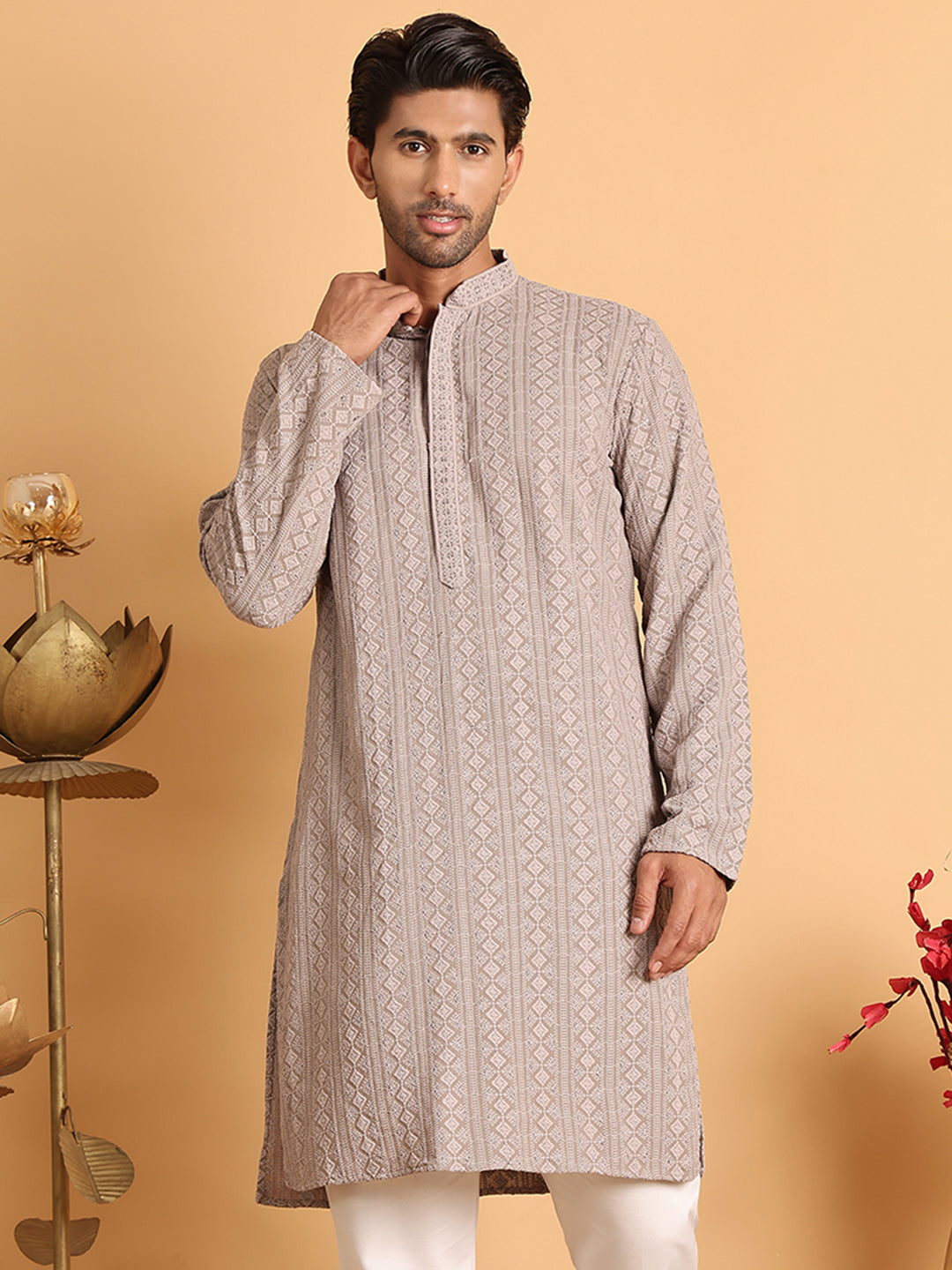 Embroidered &amp; Sequins Straight Kurtas For Men