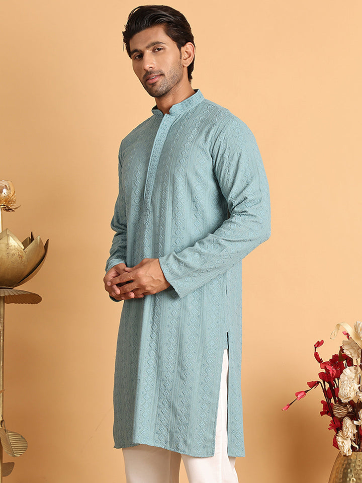 Embroidered &amp; Sequins Straight Kurtas For Men