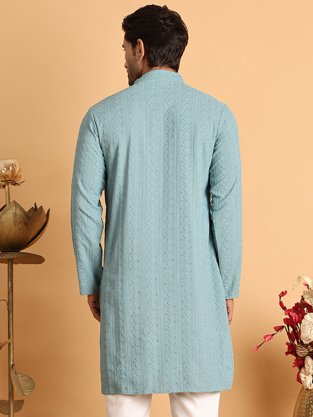 Embroidered &amp; Sequins Straight Kurtas For Men