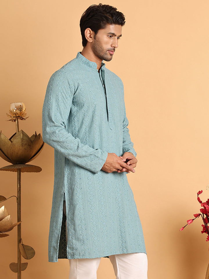 Embroidered &amp; Sequins Straight Kurtas For Men