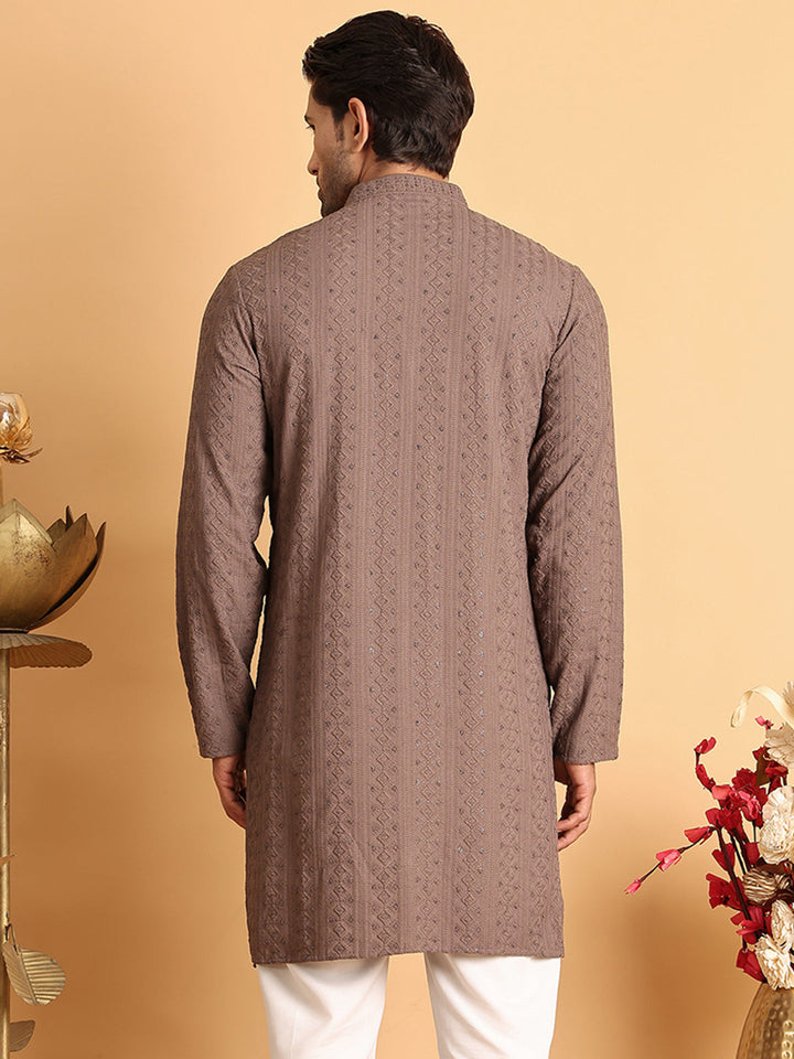 Embroidered &amp; Sequins Straight Kurtas For Men