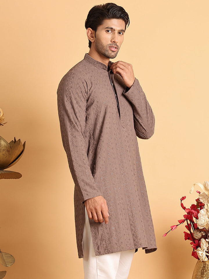 Embroidered &amp; Sequins Straight Kurtas For Men