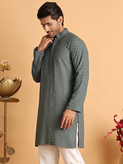 Embroidered & Sequins Straight Kurtas For Men