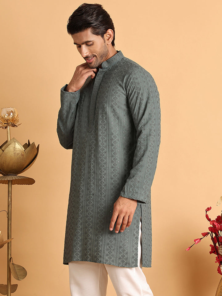Embroidered &amp; Sequins Straight Kurtas For Men