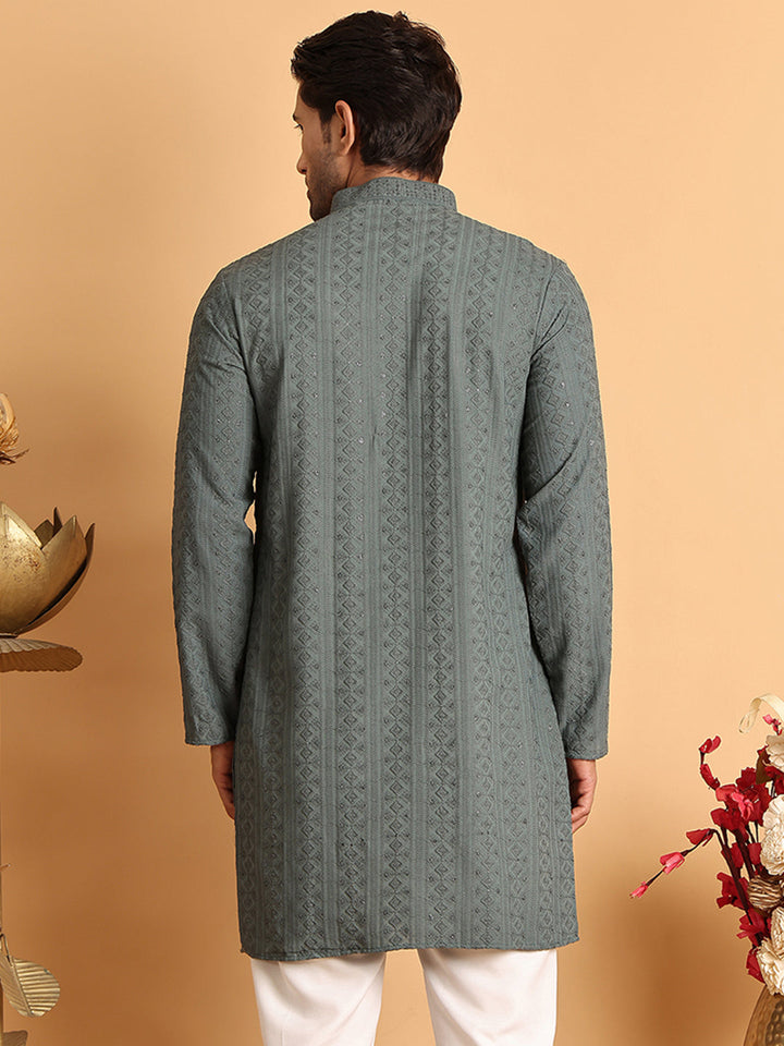 Embroidered &amp; Sequins Straight Kurtas For Men