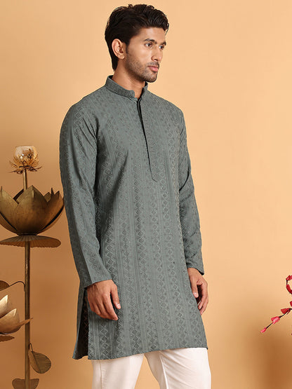 Embroidered & Sequins Straight Kurtas For Men