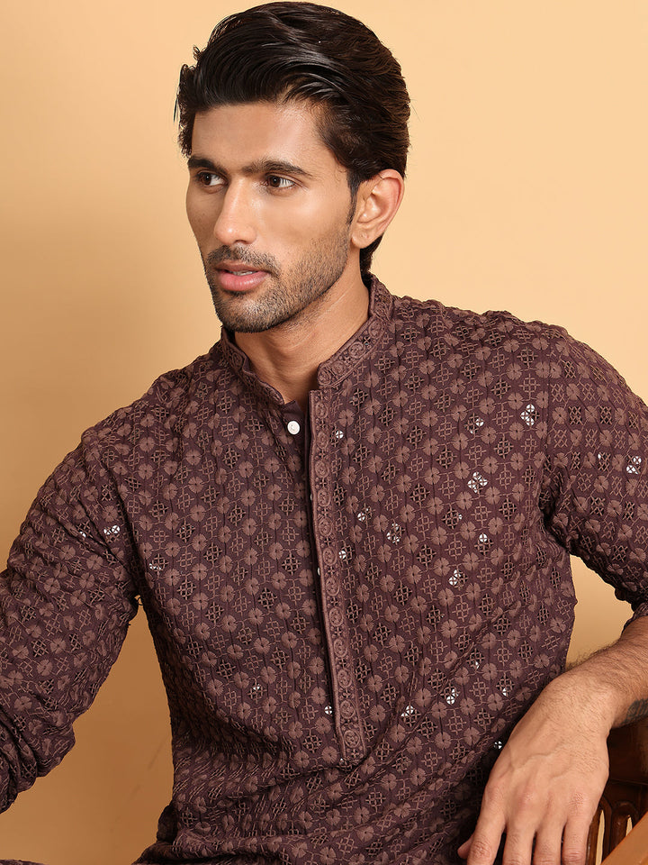 Embroidered &amp; Sequins Straight Kurtas For Men
