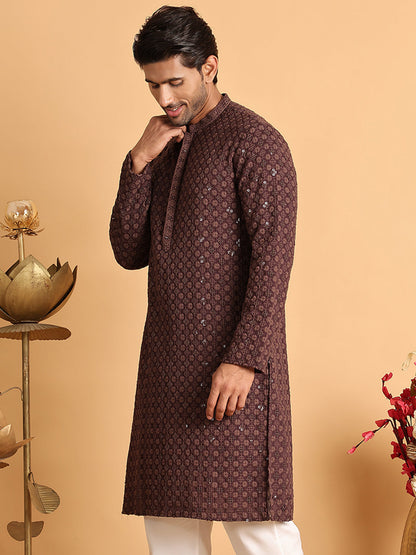 Embroidered & Sequins Straight Kurtas For Men