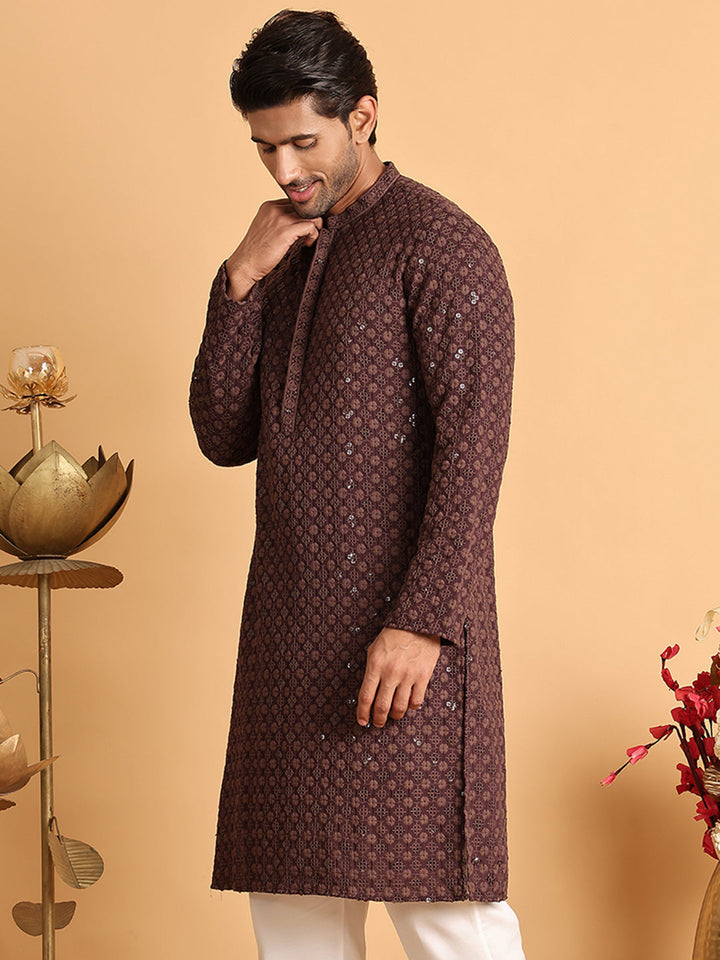 Embroidered &amp; Sequins Straight Kurtas For Men