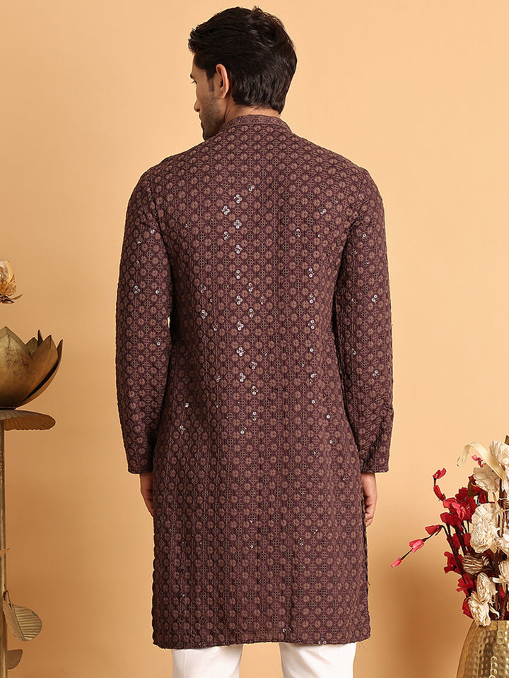 Embroidered &amp; Sequins Straight Kurtas For Men