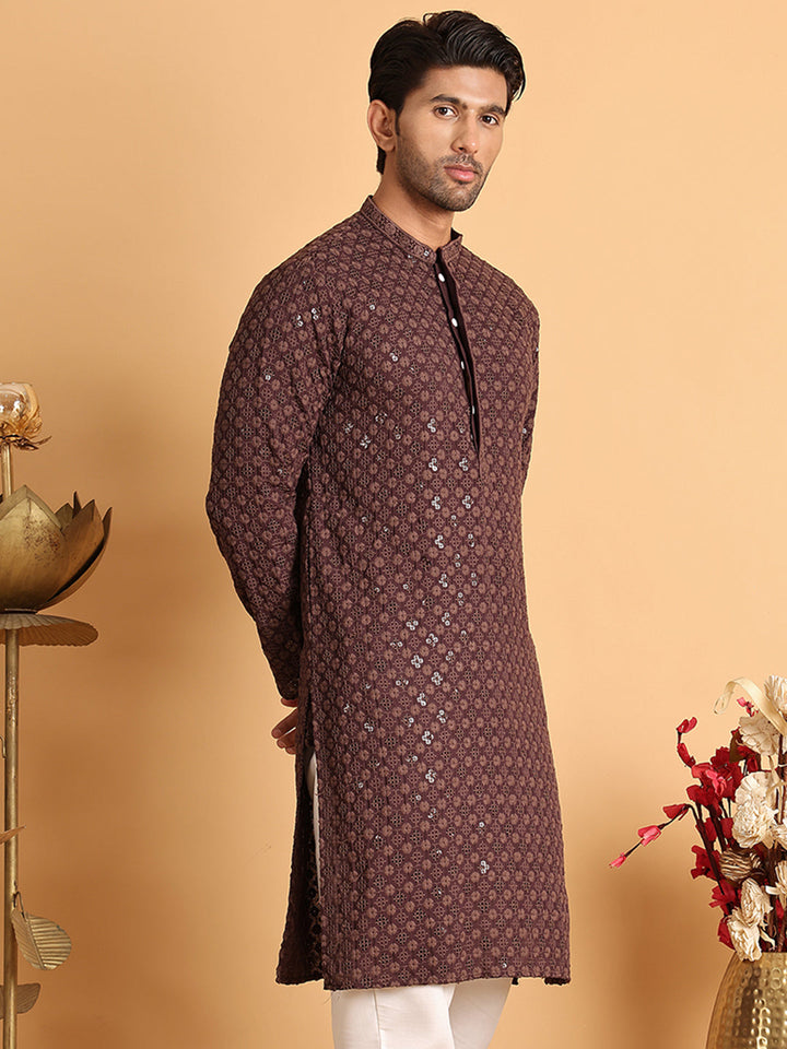 Embroidered &amp; Sequins Straight Kurtas For Men