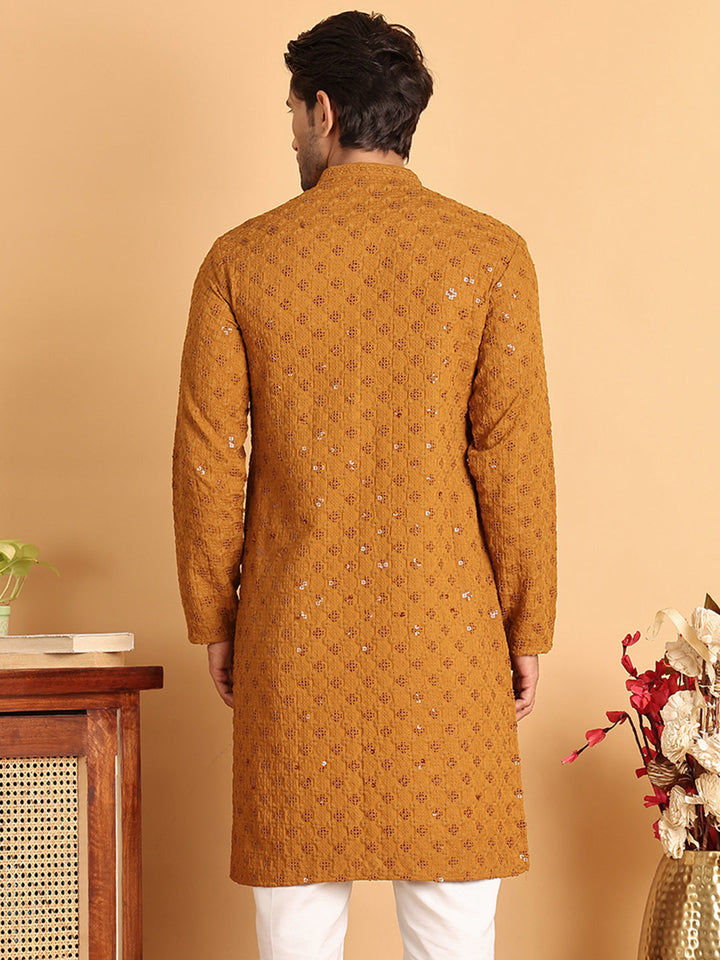 Embroidered &amp; Sequins Straight Kurtas For Men