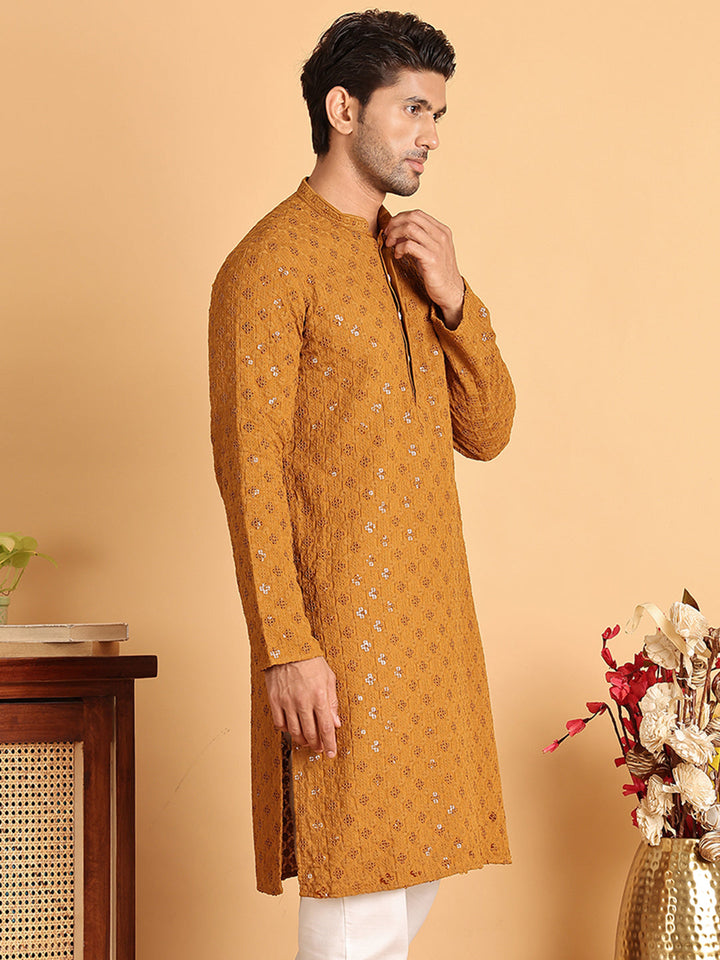 Embroidered &amp; Sequins Straight Kurtas For Men