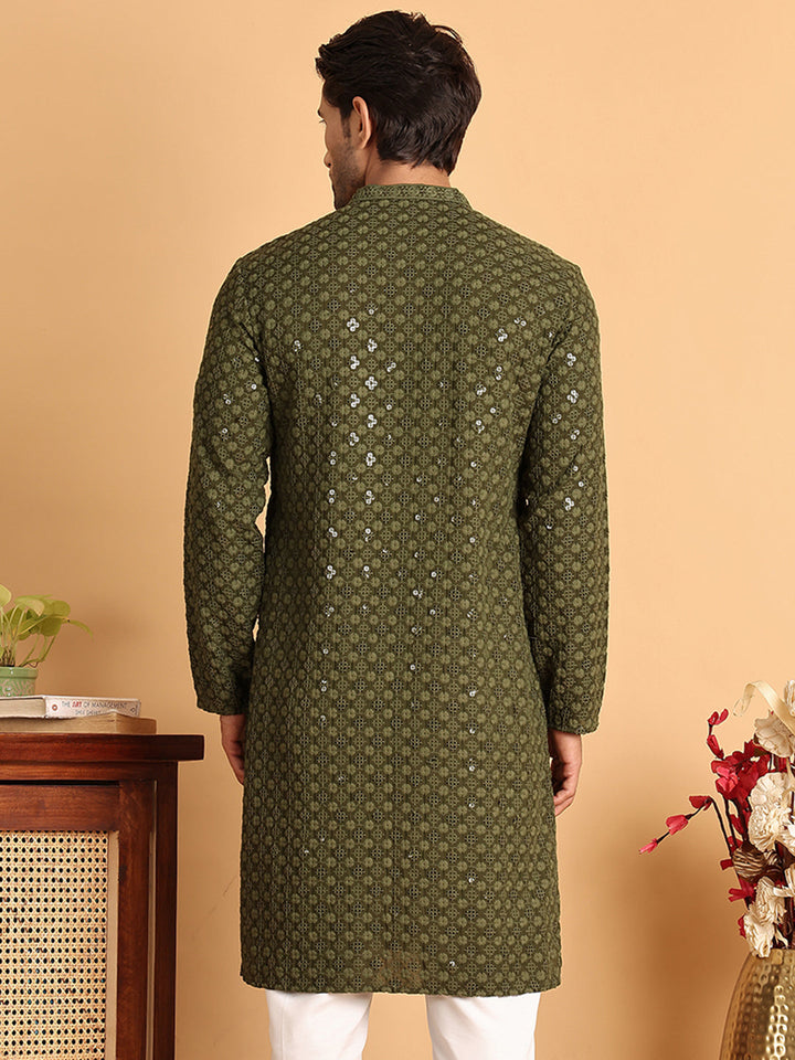 Embroidered &amp; Sequins Straight Kurtas For Men