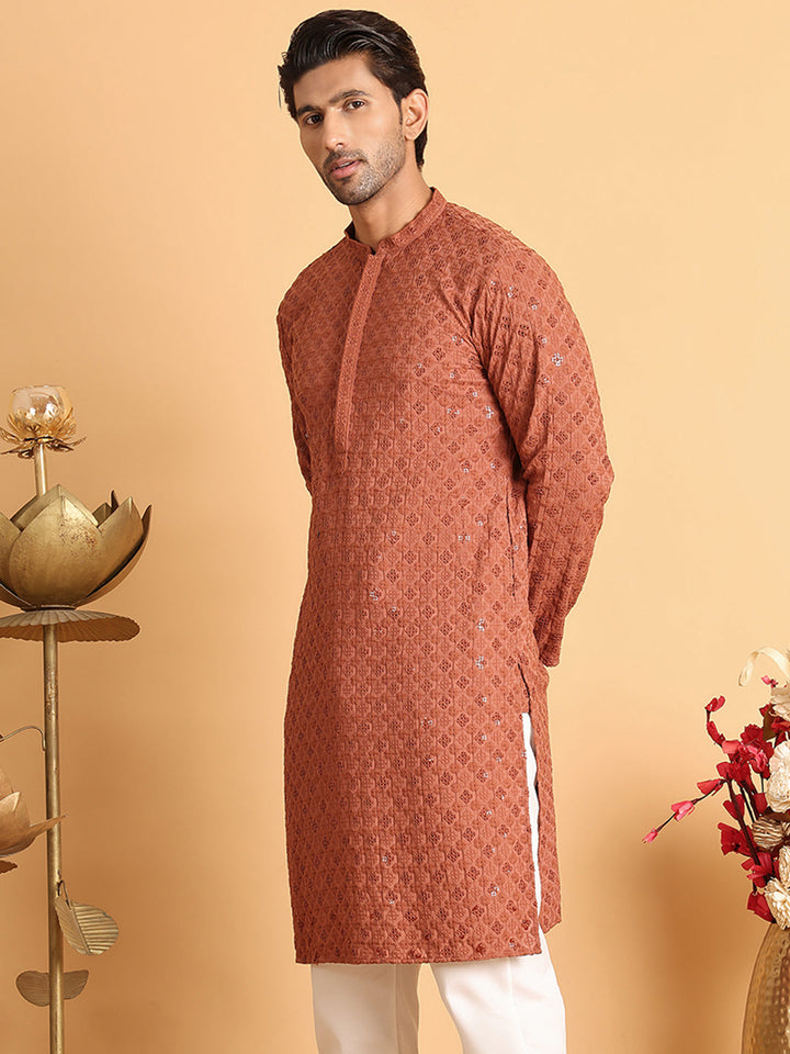 Embroidered &amp; Sequins Straight Kurtas For Men