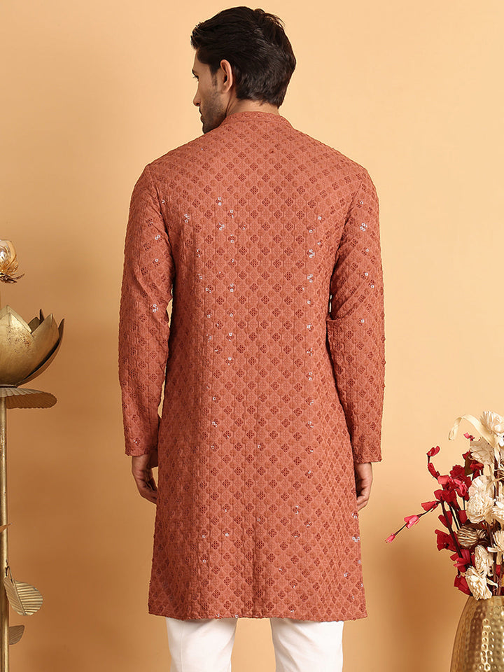 Embroidered &amp; Sequins Straight Kurtas For Men