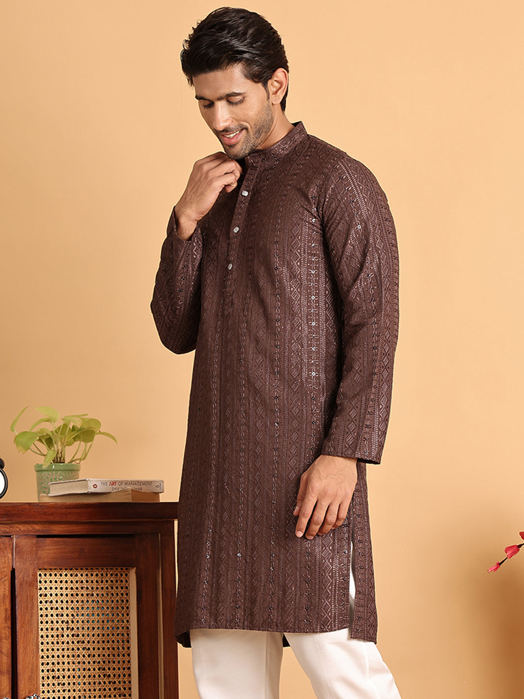 Embroidered Straight Kurtas For Men