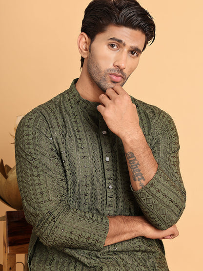 Embroidered Straight Kurtas For Men