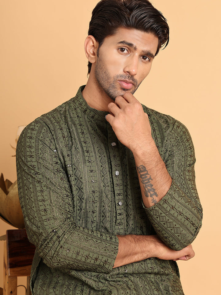 Embroidered Straight Kurtas For Men