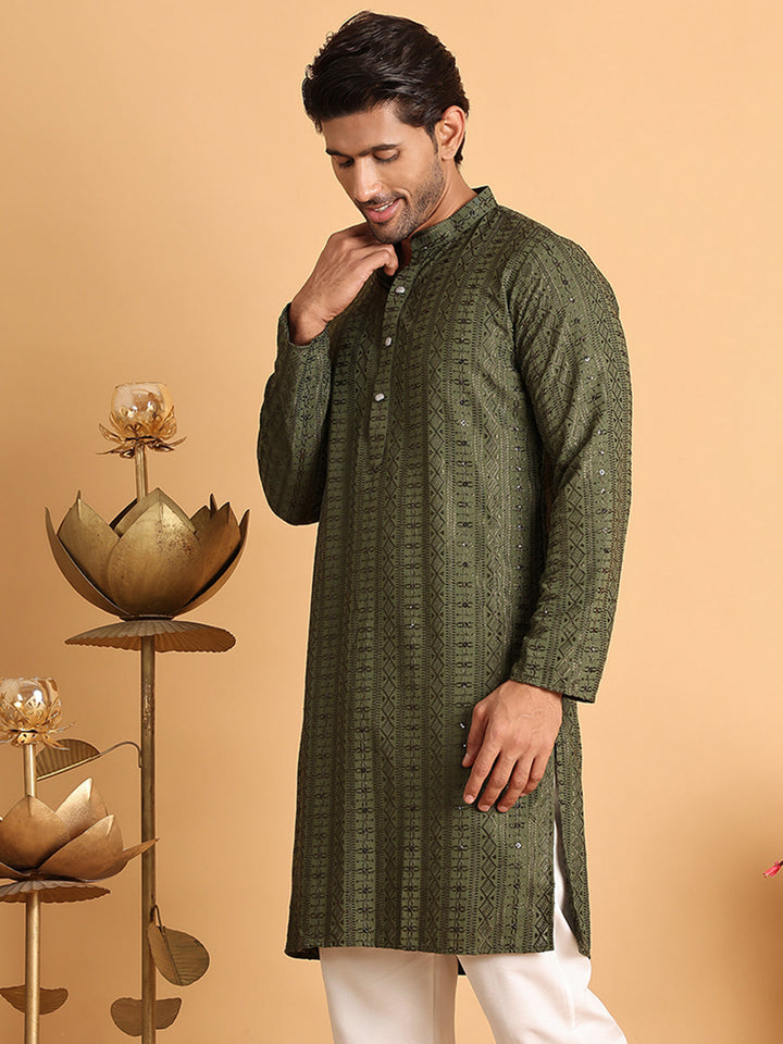 Embroidered Straight Kurtas For Men