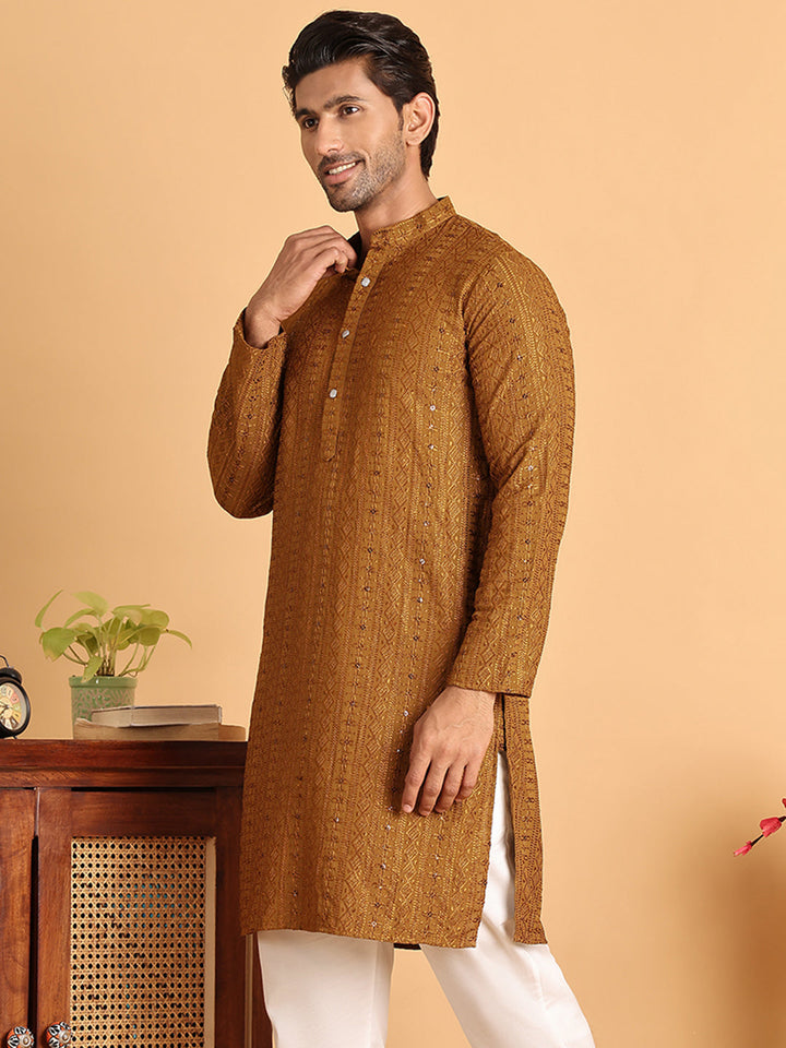 Embroidered Straight Kurtas For Men