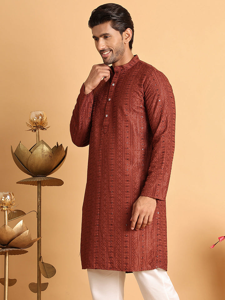 Embroidered Straight Kurtas For Men