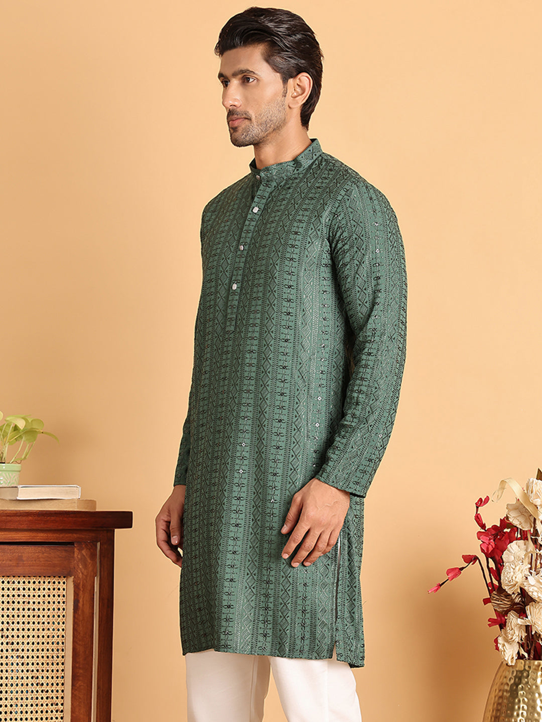 Embroidered Straight Kurtas For Men