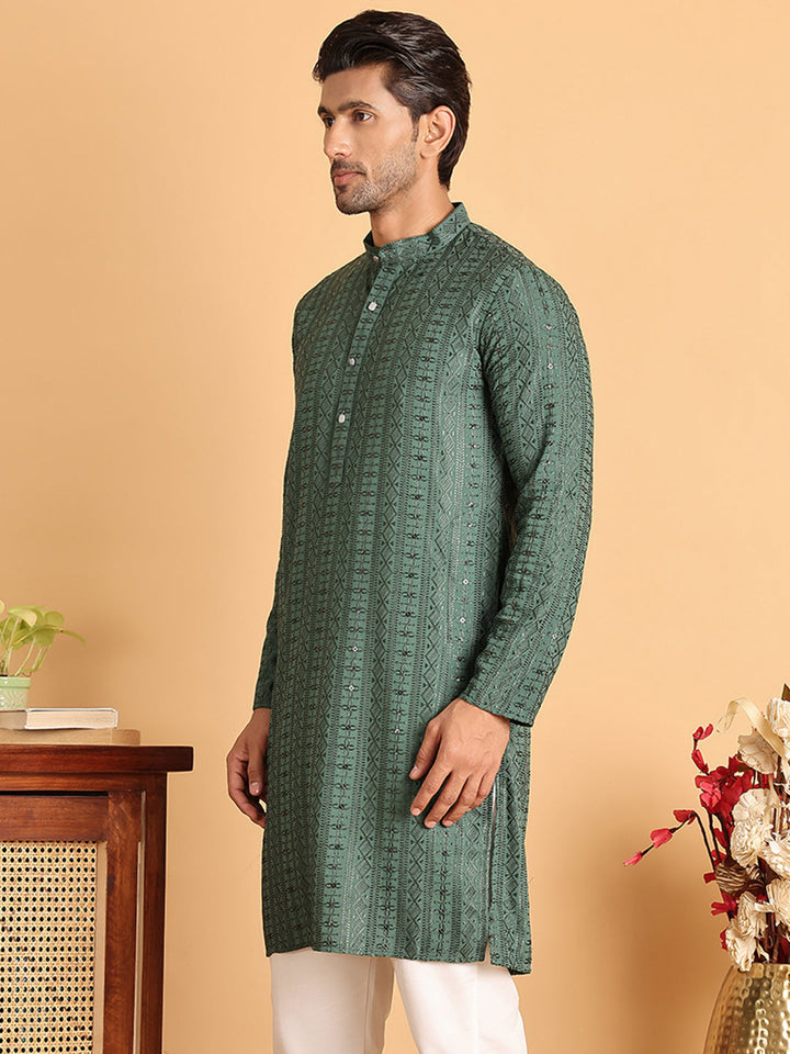 Embroidered Straight Kurtas For Men