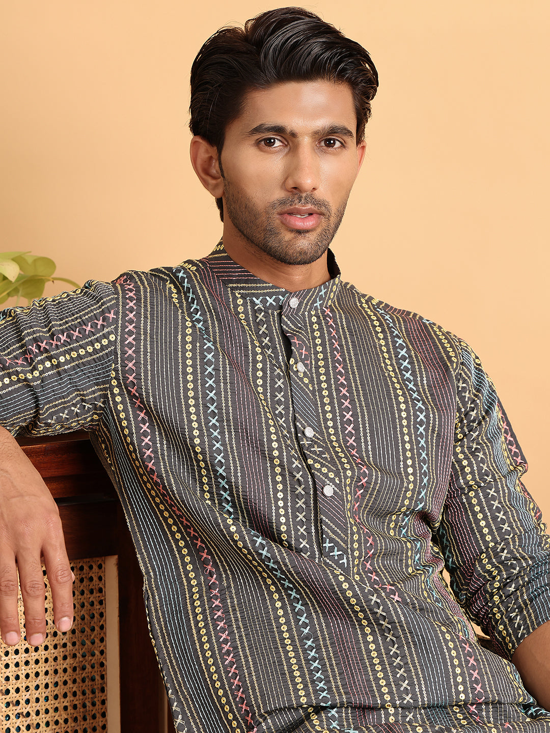 Embroidered Silk Blend Kurtas For Men