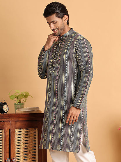 Embroidered Silk Blend Kurtas For Men