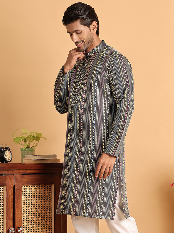 Embroidered Silk Blend Kurtas For Men