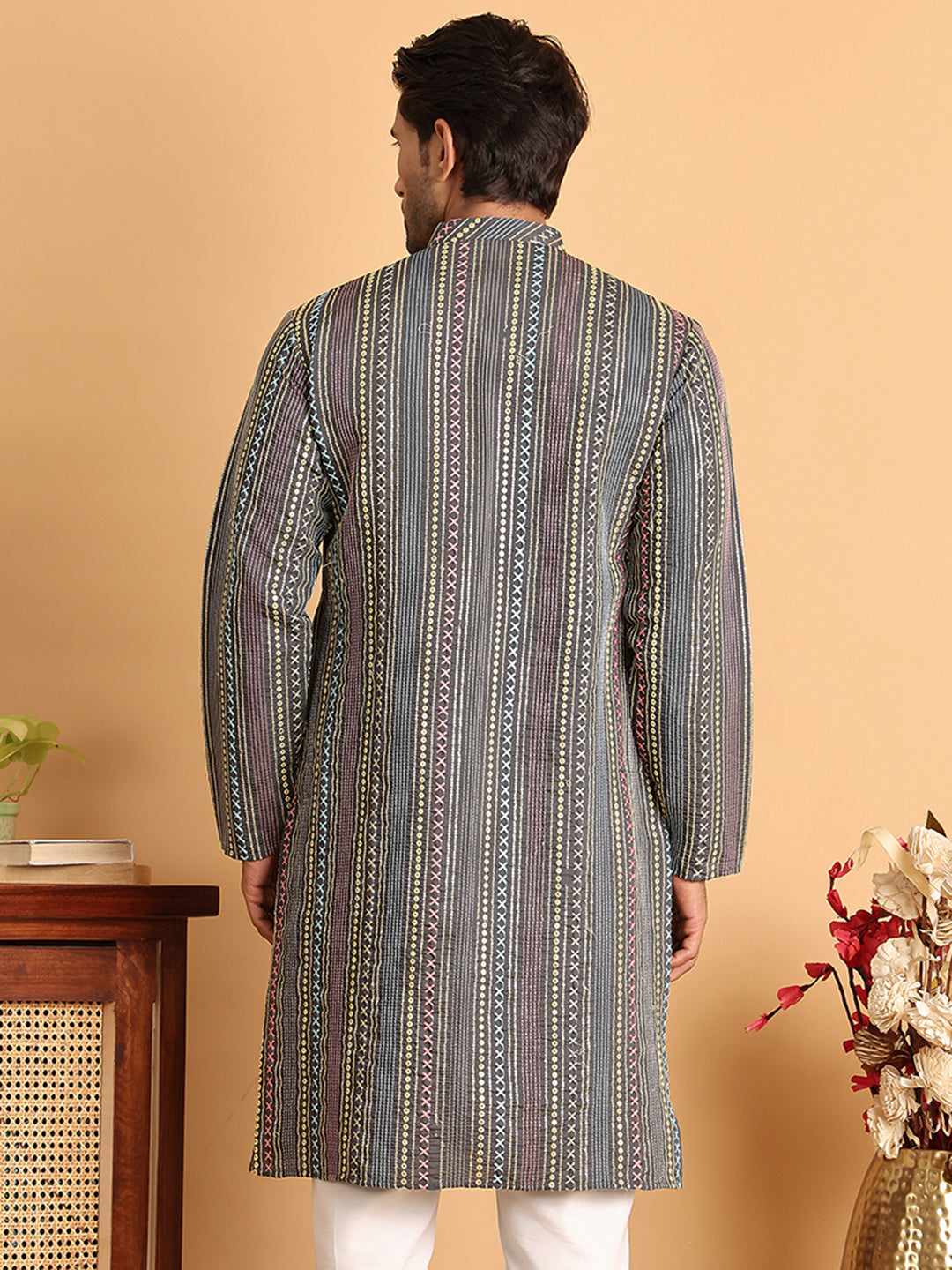 Embroidered Silk Blend Kurtas For Men