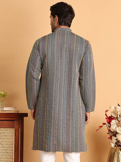 Embroidered Silk Blend Kurtas For Men