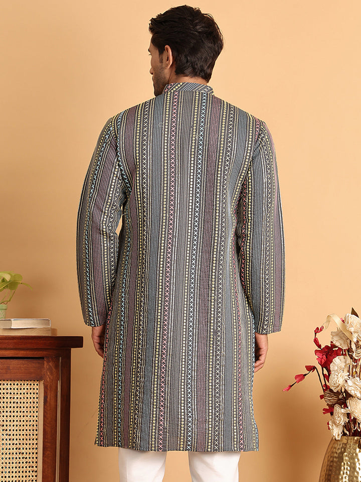 Embroidered Silk Blend Kurtas For Men