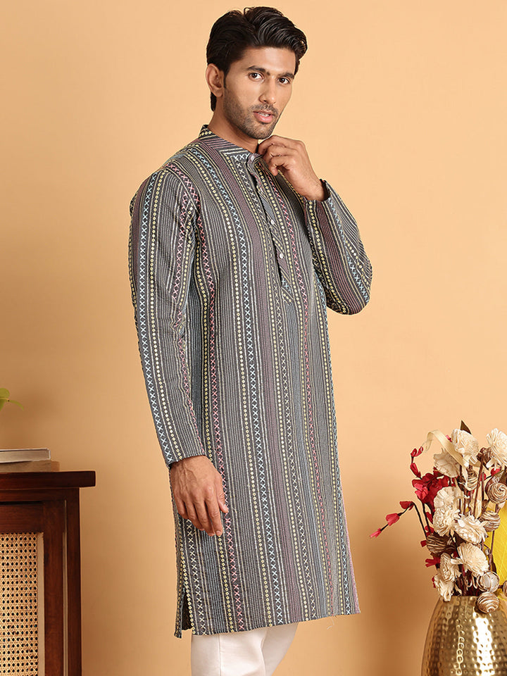 Embroidered Silk Blend Kurtas For Men