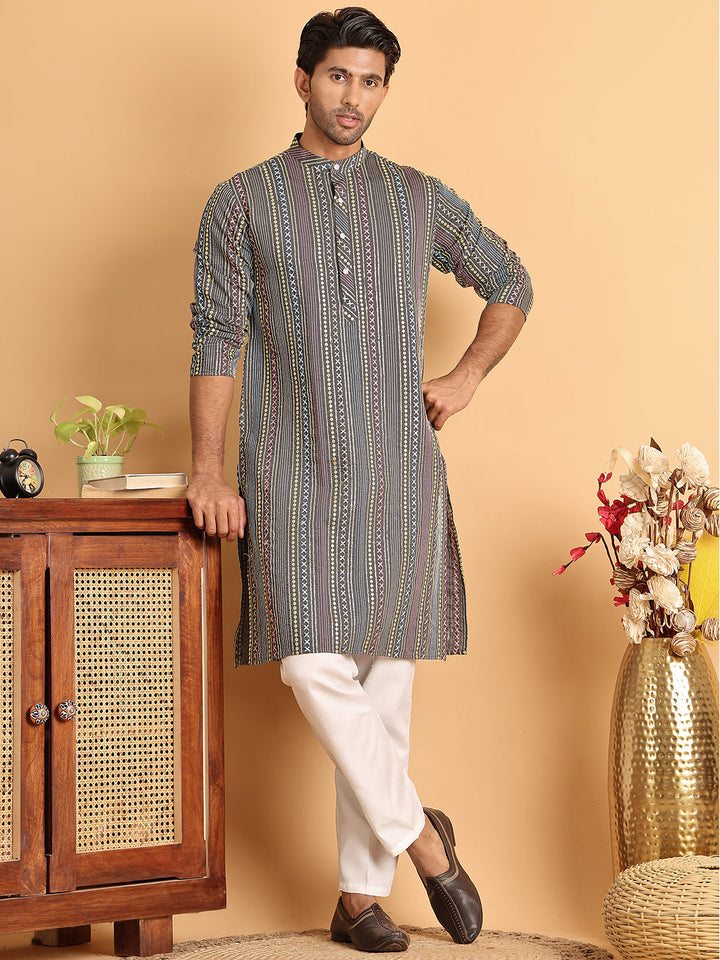 Embroidered Silk Blend Kurtas For Men