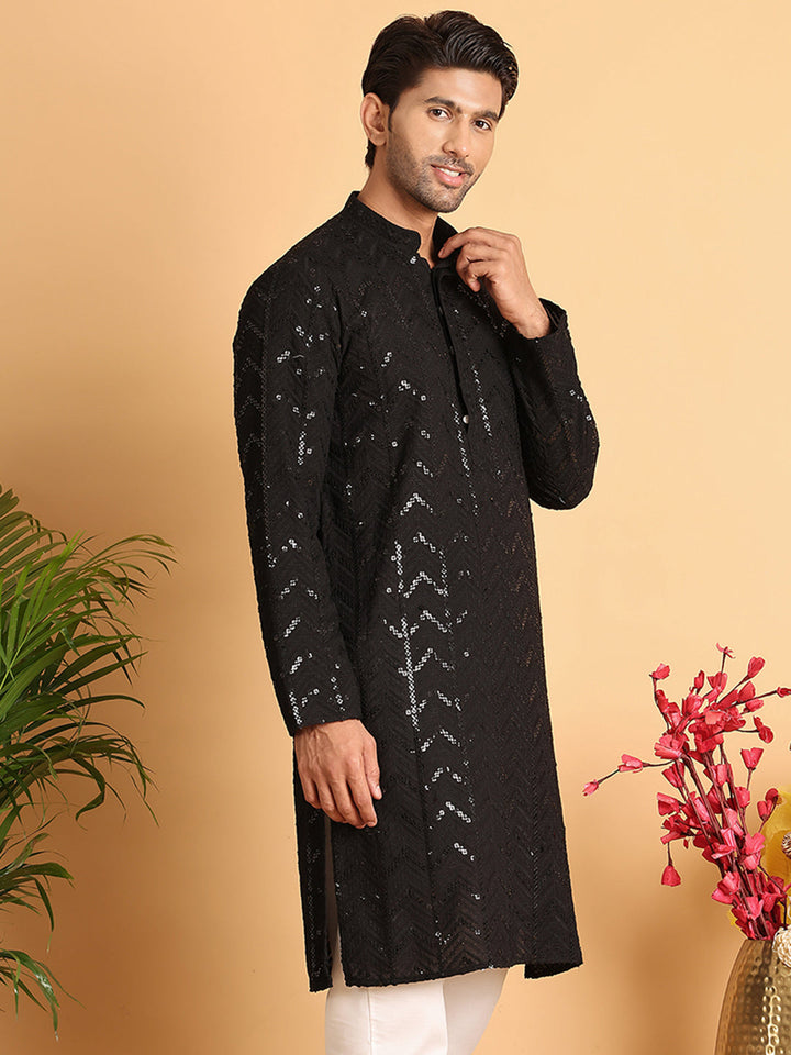 Embroidered Sequined Viscose Straight Kurta.