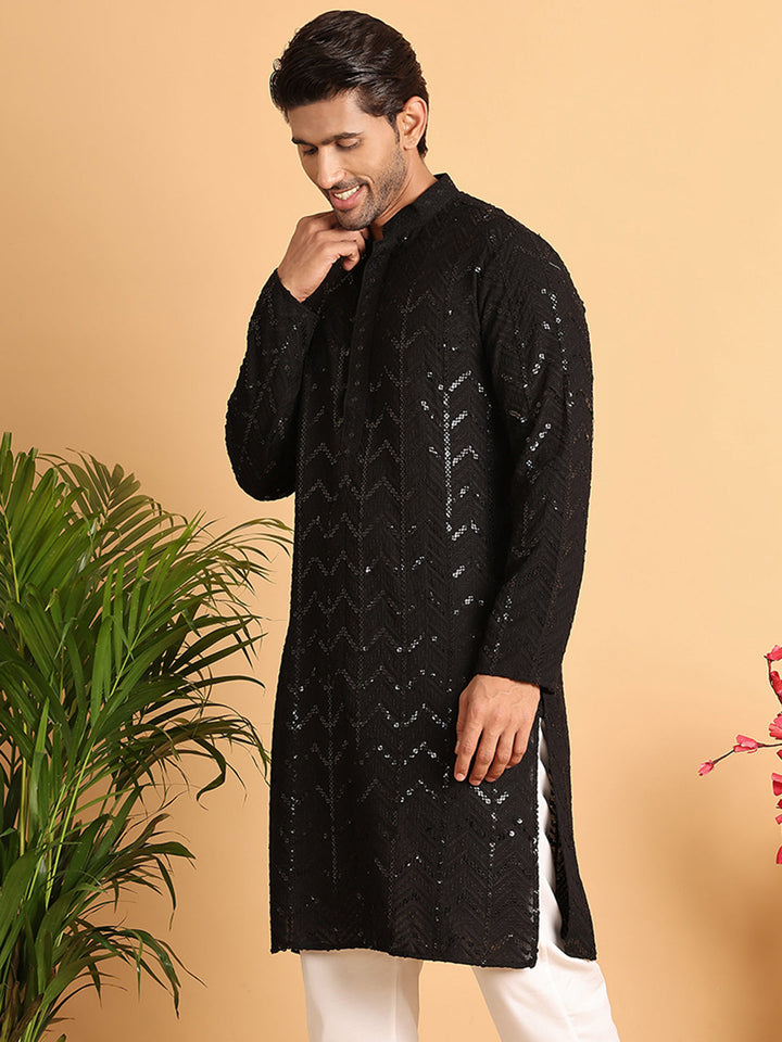 Embroidered Sequined Viscose Straight Kurta.