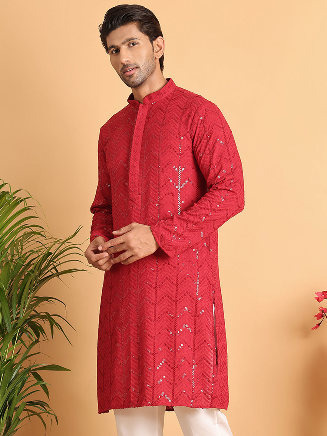 Embroidered Sequined Viscose Straight Kurta.