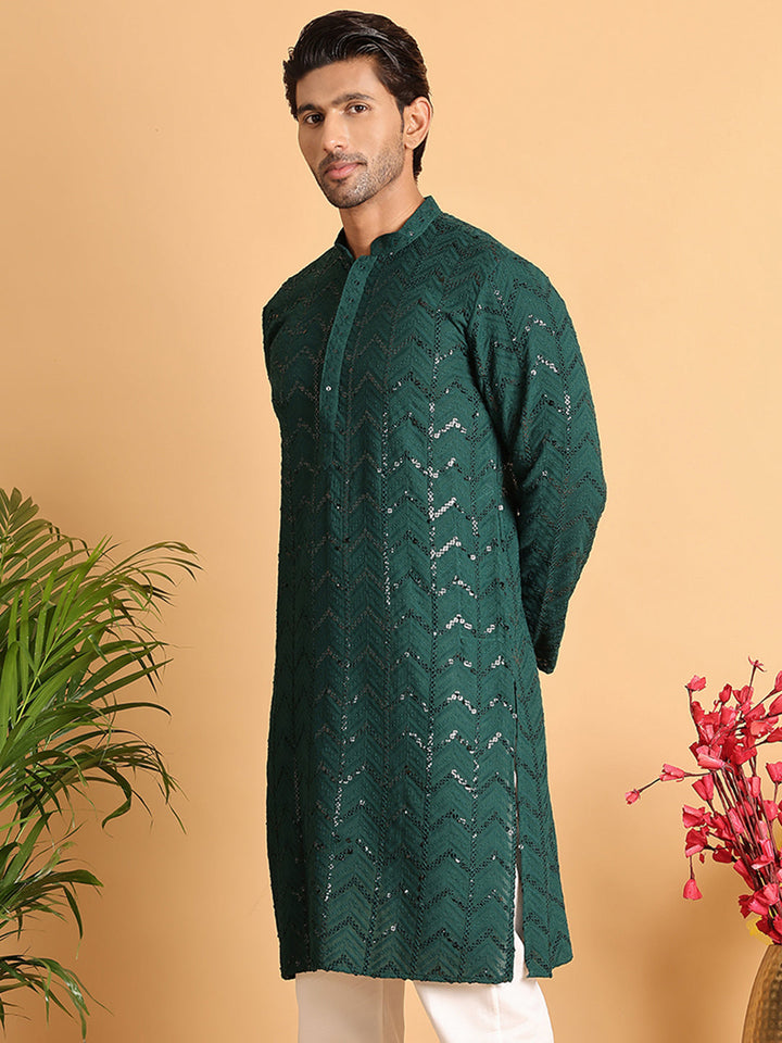 Embroidered Sequined Viscose Straight Kurta.