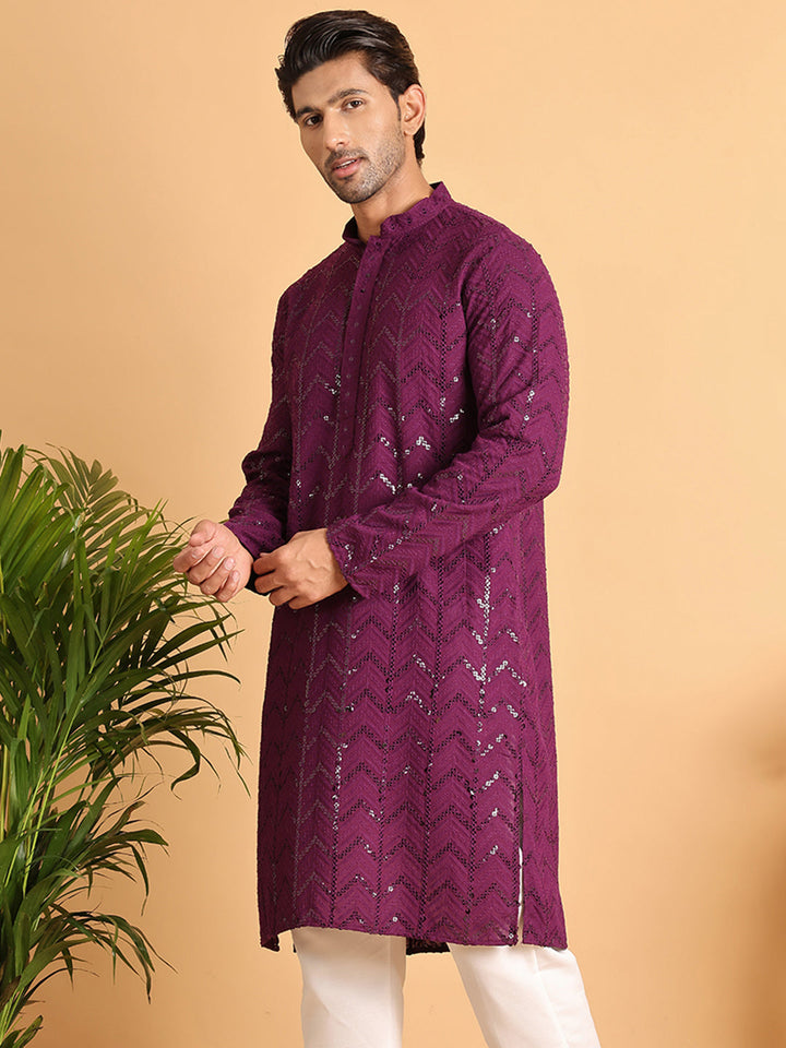 Embroidered Sequined Viscose Straight Kurta.