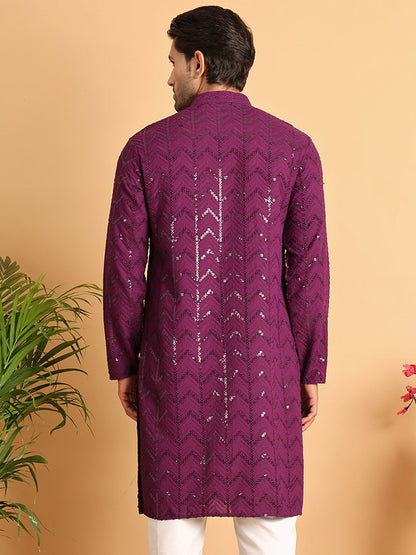 Embroidered Sequined Viscose Straight Kurta.