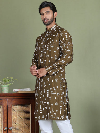 Embroidered Silk Blend Straight Kurtas.